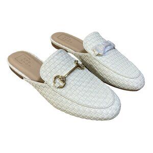 New Shu Shop Tulia Basket Weave Loafer Mule Gold Bit White Size 8